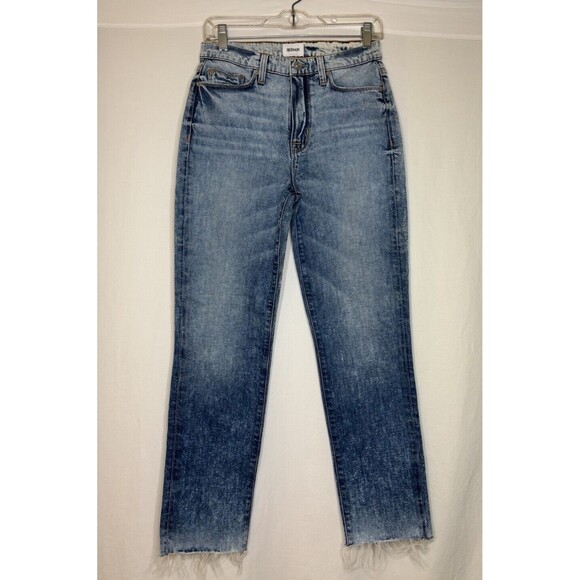 NWOT Hudson Jeans Womens 27 Raw Hem Straight Leg High Rise Ombré Acid Stone Wash - Picture 1 of 14